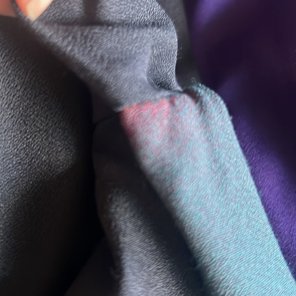 Vintage EMBLEM Black Blazer w Gold Zipper, Purple and Green Color Block Sz 7/8 - Picture 6 of 7